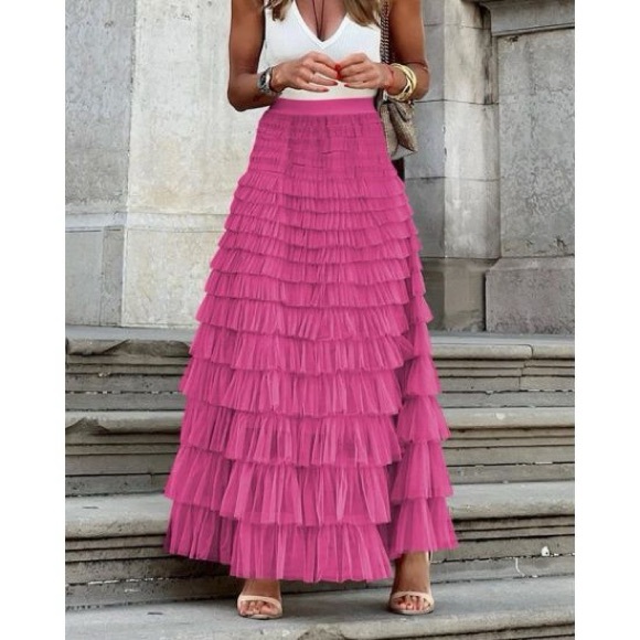 Dresses & Skirts - BRAND NEW WITH TAGS Hot Pink Mesh Layered Maxi Skirt – Missy Fit